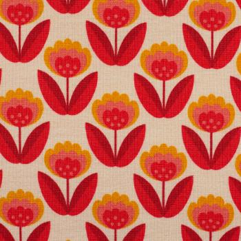 Preview: Baumwolljersey Feather Fan Retrobumen Rottöne auf Creme von jojulein design by Swafing